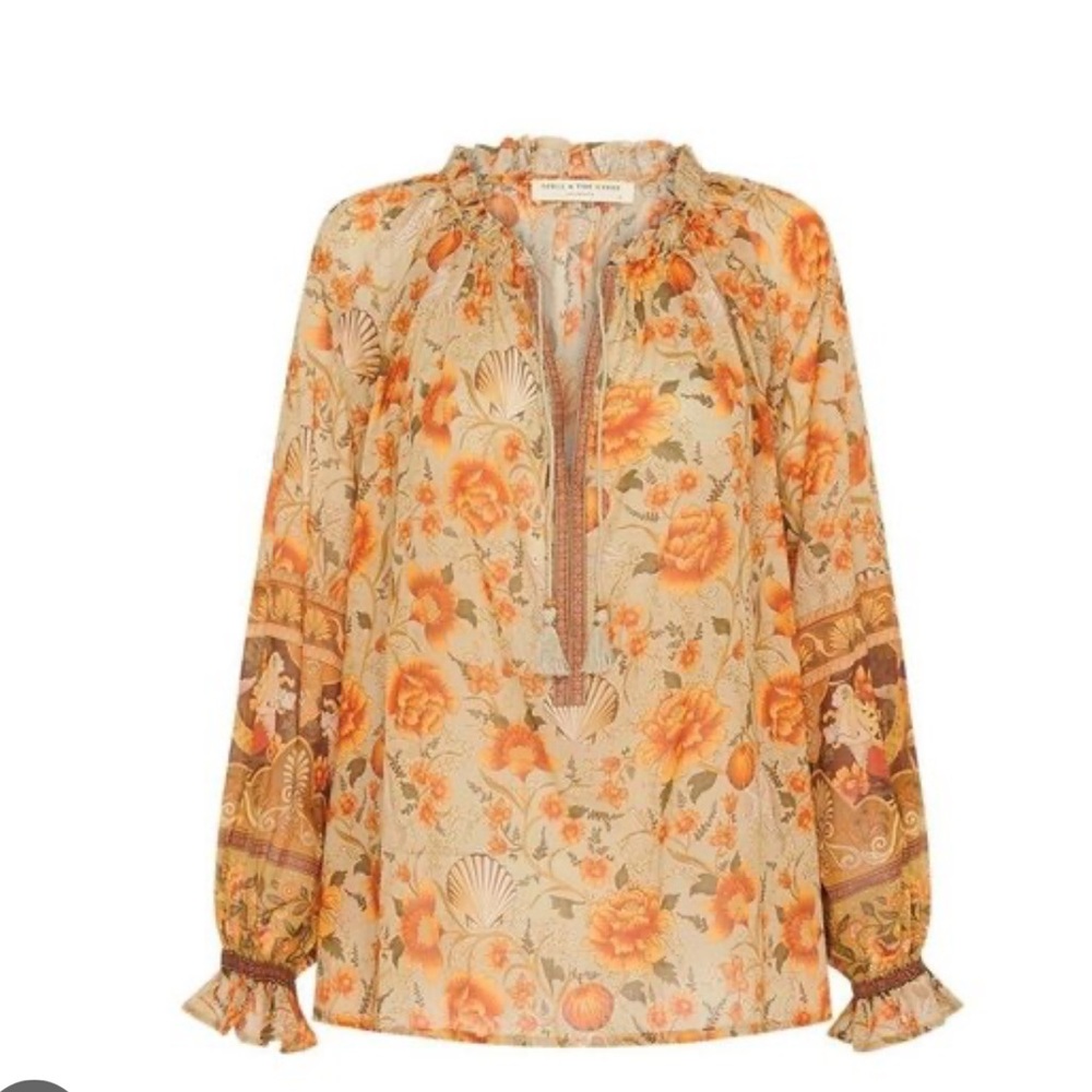 ❌SOLD❌SPELL and the gypsy Seashell mermaid pattern blouse in Orange sand - Picture 4 of 8